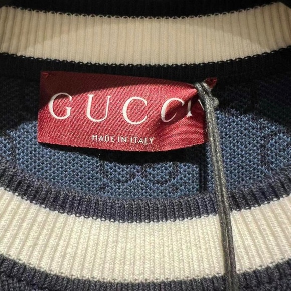 New Gucci 2025 GG Logo Monogram Fine Cotton Jacquard Top in Navy L - Picture 4 of 8